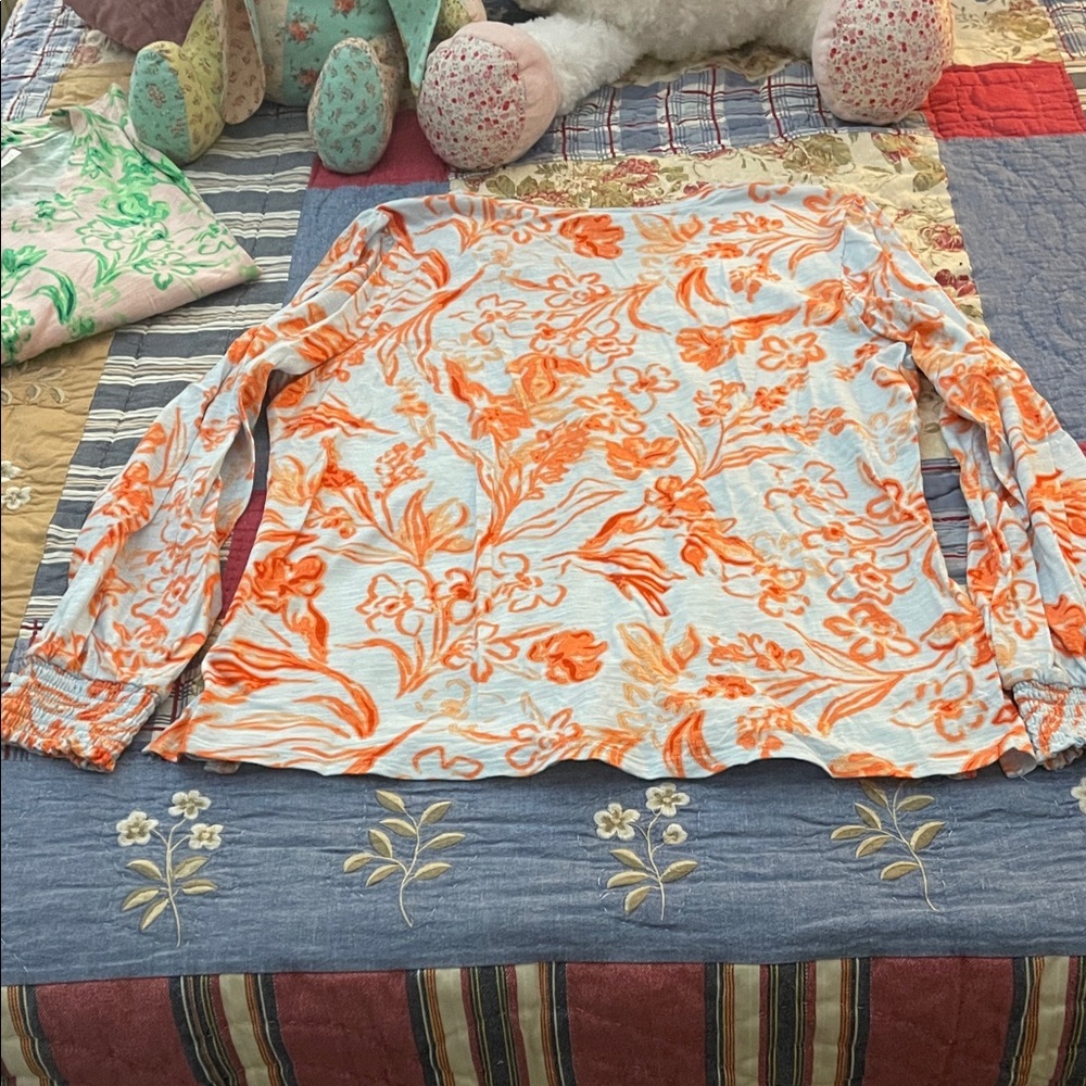Belle by Kim Gravel Orange Floral Blouse - Picture 8 of 8
